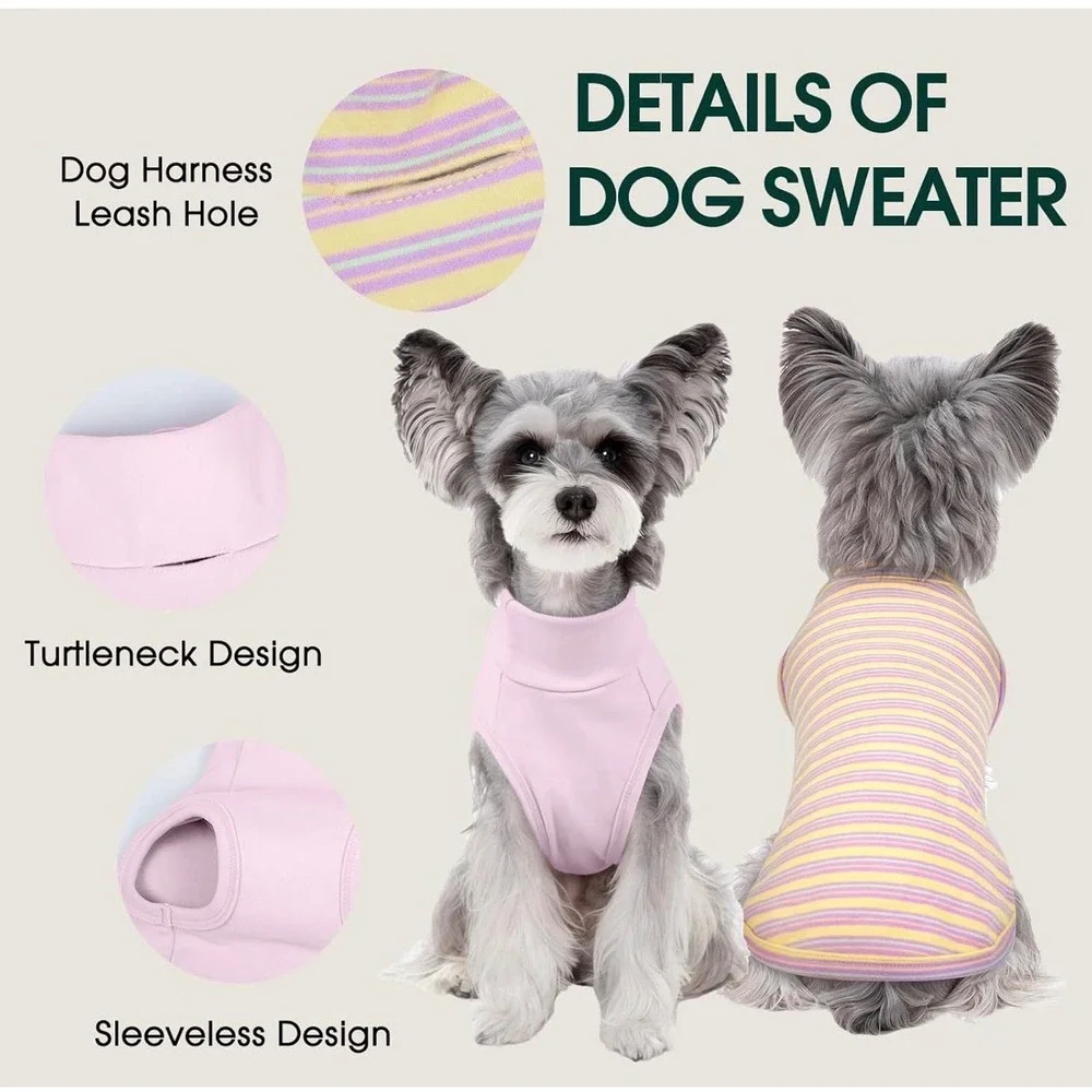 Kuoser 2 PK Dog Sweater Pink Striped Fleece Vest Turtleneck Puppy Clothes SZ M
